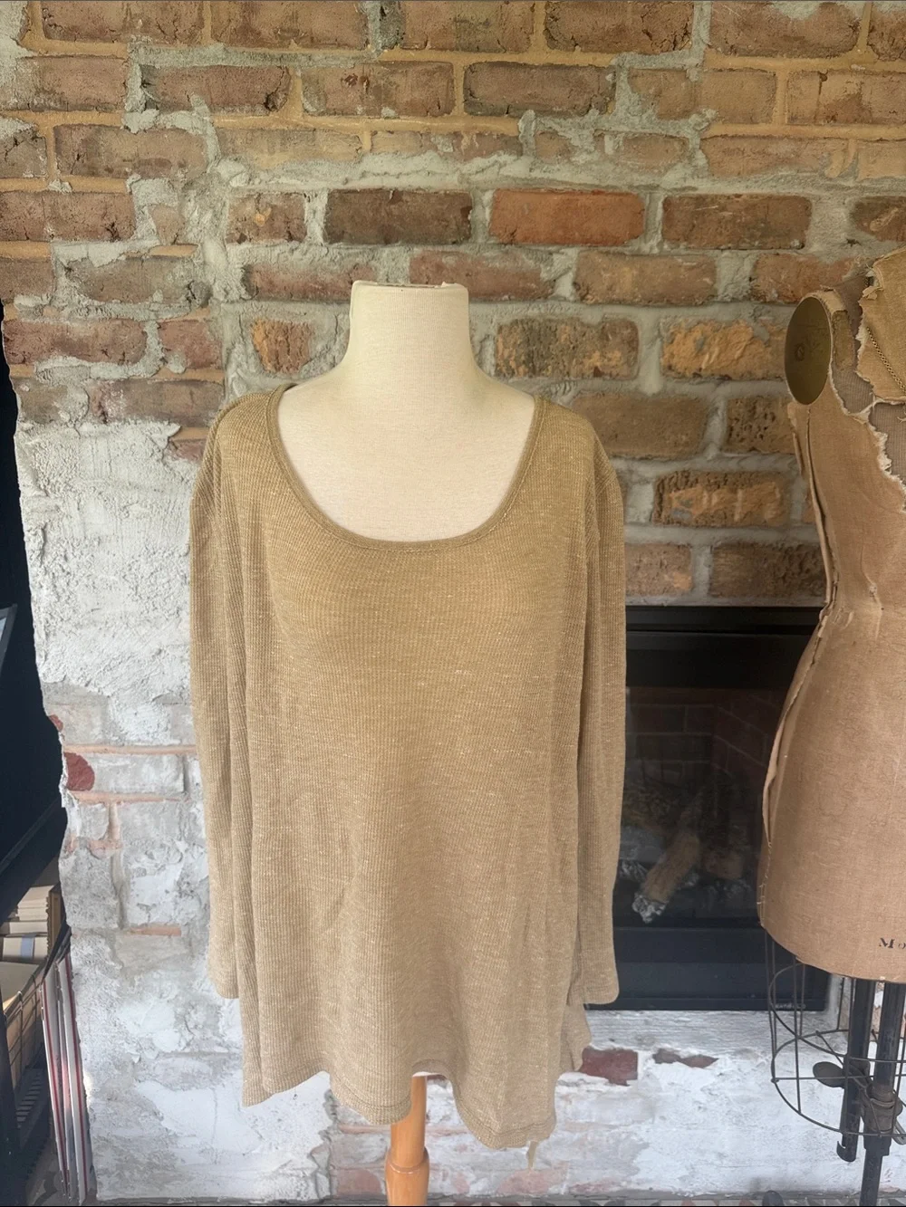 Free People Scoop Neck Knit Waffle in Camel